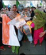 Burning an effigy of Vajpayee
